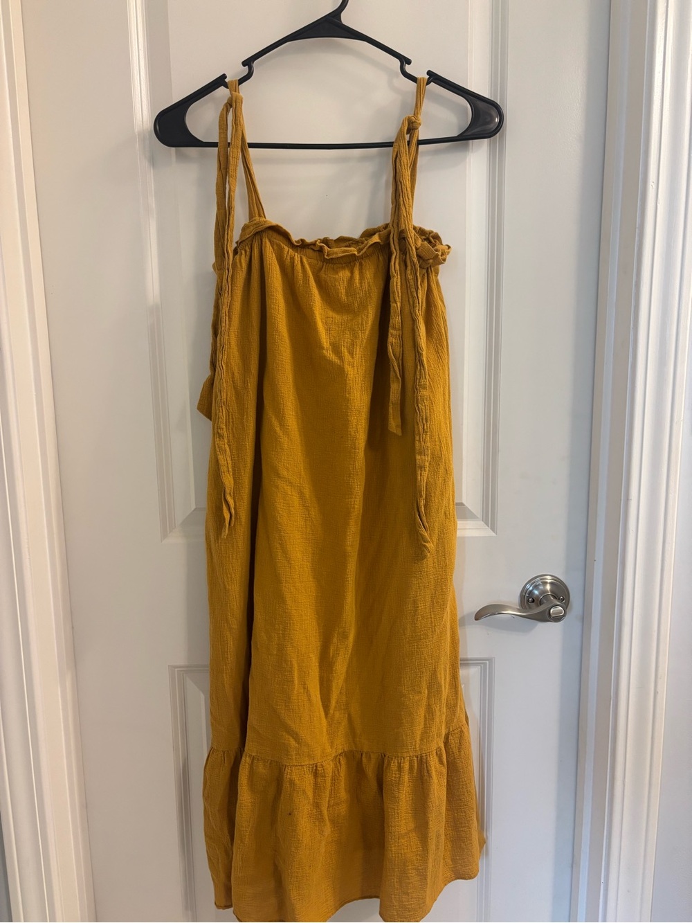 Lush Mustard Tie-Shoulder Midi Sundress